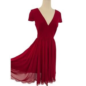 Dress The Population Corey Dress Chiffon Skirt in Garnet Red | Large NWT